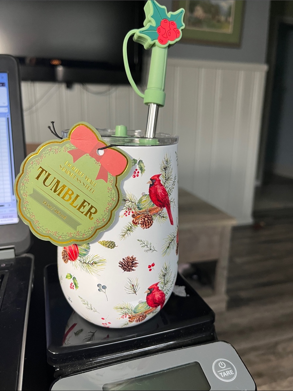 Holiday Cardinal Insulated Tumbler - White